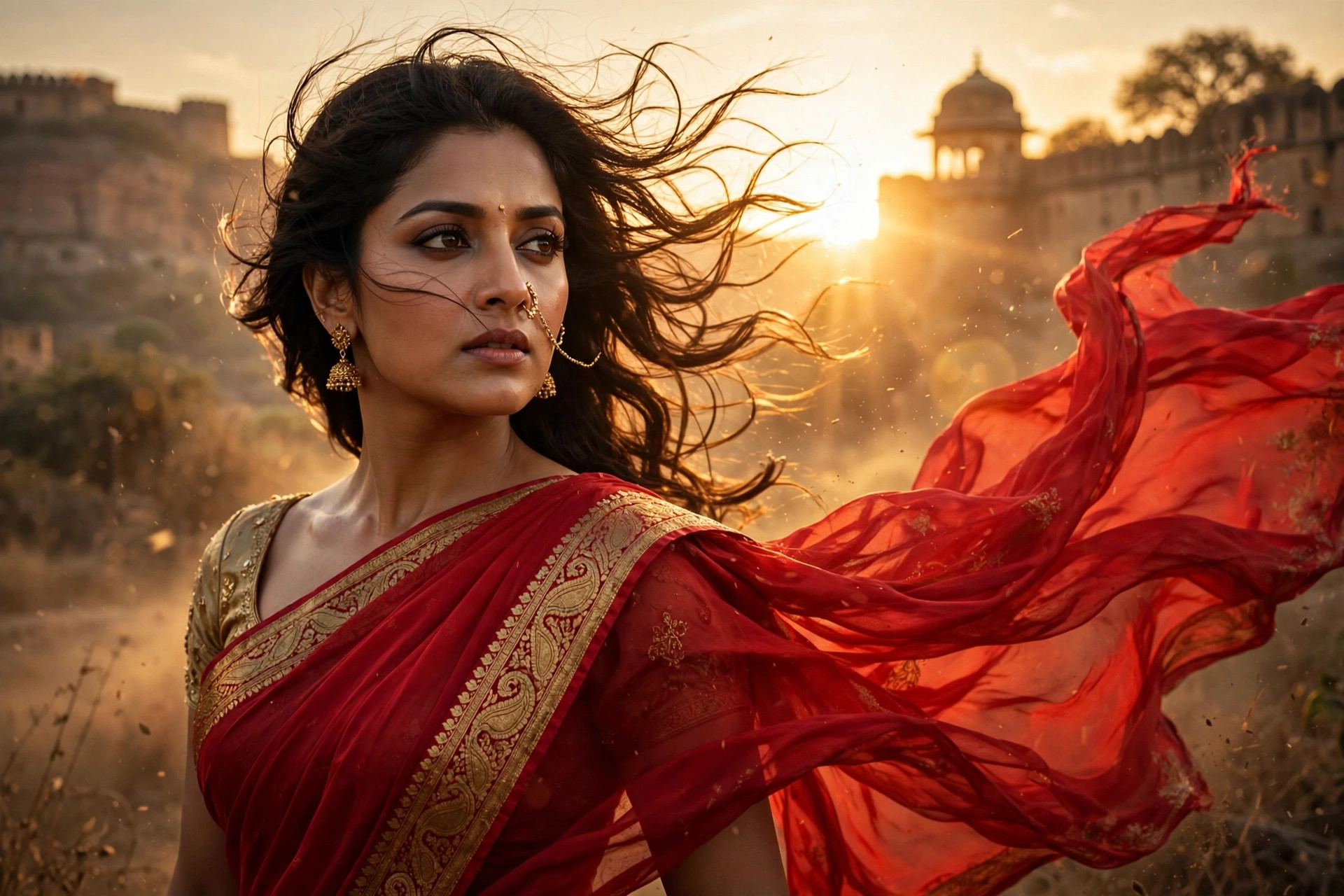 Red Saree Bollywood Look example
